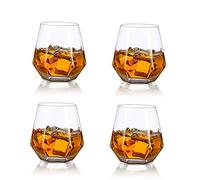 Glasseam Juego De 4 Vasos De Whisky De Diamante Inclinados, Vaso De Whisky De 300 Ml, Aspecto Moderno para Hombres, Mujeres, Papá, Esposo, Amigos, Cristalería para Vaso De Whisky/Ron/Borbón