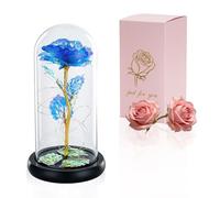 Glasseam La Bella Y La Bestia Rose En Cúpula De Cristal Luces LED Crystal Rose Flowers Regalo para Cumpleaños Aniversario San Valentín Boda Novia Esposa Mujeres