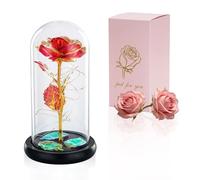 Glasseam La Bella Y La Bestia Rose En Cúpula De Cristal Luces LED Crystal Rose Flowers Regalo para Cumpleaños Aniversario San Valentín Boda Novia Esposa Mujeres