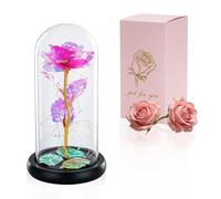 Glasseam La Bella Y La Bestia Rose En Cúpula De Cristal Luces LED Crystal Rose Flowers Regalo para Cumpleaños Aniversario San Valentín Boda Novia Esposa Mujeres