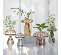 Glasseam Maceta de cristal de hongos para plantas: juego de 5 estaciones de propagación de plantas hechas a mano, tarros de terrario hidropónicos pequeños de colores otoñales para decoración del hogar