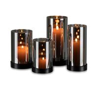 Glasseam Portavelas De Cristal HuracáN: Negro Candelabros para Velas De Pilar Juego De 4 Metal Pilar Candelabro Bandeja con Cilindro De Vidrio HuracáN Portavelas para DecoracióN del Hogar SalóN Mesa