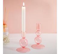 Glasseam Portavelas De Cristal Rosa: Set De 2 Portavelas Taper Candelabros De Colores Portavelas Burbuja para SalóN Portavelas para DecoracióN del Hogar DecoracióN De Mesas De Fiesta