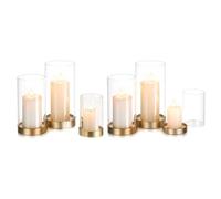 Glasseam Portavelas HuracáN De Cristal: Set De 6 Portavelas De Oro para Velas De Pilar Portavelas De Metal con Cilindro De Cristal Portavelas De Pilar para SalóN Mesa Centro De Mesa Boda