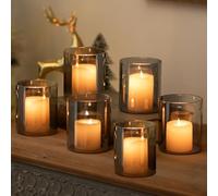 Glasseam Portavelas HuracáN De Cristal: Set De 6 Portavelas Gris Negro para Velas De Pilar Portavelas Cilindro PequeñOs Jarrones para DecoracióN Portavelas Flotantes para SalóN DecoracióN del Hogar