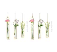 Glasseam Terrario de propagación de plantas para colgar en la pared, estación de propagación de vidrio, juego de 6, macetas de propogación de tubo de ensayo para flores hidropónicas, decoración de baño, dormitorio, regalo para mujeres, dorado