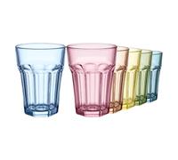 Glasset Alva Malaya Juego de 6 Vasos de Bebida Coloridos de Vidrio Soda y Calcio Diseño Retro Base Hexagonal Capacidad 370 ml Altura 12,8 cm para Regalos y Fiestas de Jardín