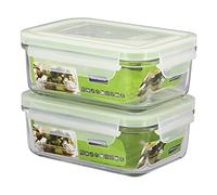 GlassFood - Juego de 2 Contenedores Rectangulares Glasslock 100% Herméticos en Vidrio Sódico-Cálcico Templado de Alta Dureza, Ecológico y Reciclable. Capacidad 0.7L