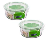 GlassFood - Juego de 2 Contenedores Redondos Glasslock 100% Herméticos en Vidrio Sódico-Cálcico Templado de Alta Dureza, Ecológico y Reciclable. Capacidad 2 x 920ml