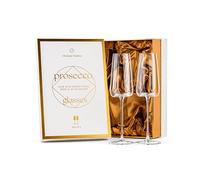 GLASSIQUE CADEAU Copas de cóctel de cristal Prosecco, cava y champán, juego de 2 unidades, flautas de tallo largo para Mimosa, Bellini, Hugo, vino espumoso, elegante regalo para su cumpleaños