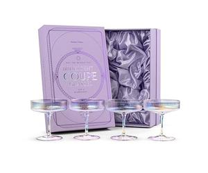 GLASSIQUE CADEAU Copas de Cóctel Iridiscentes Art Déco | Juego de 4 | 200 ml | Cristalería Clásica para Champán, Martini, Manhattan, Cosmopolitan | Copas Coupé con Platillo de Cristal Acanalado