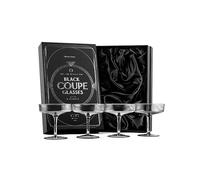 GLASSIQUE CADEAU Juego de 4 vasos vintage Art Deco Smoke Black Coupé | Juego de 4 | Cristalería de cóctel acanalada de 200 ml para beber champán, Martini, Cosmopolitan, Manhattan | Platillos de