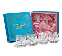 GLASSIQUE CADEAU Vasos de Cóctel de Cristal Art Déco 1920s | Juego de 4 | 260 ml | Vaso de Whisky de Base Pesada Para Whiskey, Ron, Bebidas Clásicas de Bar | Vasos a la Antigua de Coctelería