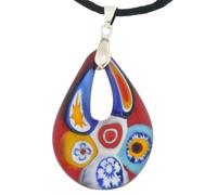 GlassOfVenice Collar con colgante de gema Millefiori en gota de cristal de Murano - Rojo y multicolor con colgante de gota de 1-3/4 pulgadas Joyas de moda para mujeres hechas a mano en Venecia, Italia