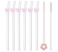 Glasstrohhalme - 6 Pajitas de Cristal con Lazos Rosas + 2 Cepillos de Limpieza, Pajitas Reutilizables para Fiesta & Uso Diario