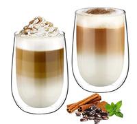 glastal 350ml*2 Tazas de Café de Cristal, Vasos de Doble Pared Transparente, Tazas de Vidrio Borosilicato para Café Leche Té Latte Macchiato y Más