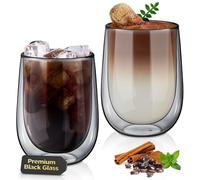 glastal Vasos Negros únicos - 350ml*2 Tazas de Café de Cristal, Vasos de Doble Pared Transparente, Tazas de Vidrio Borosilicato para Café Leche Té Latte Macchiato y Más - Nuevo 2024