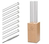 GLASWERK Salizzada - Pajitas Reutilizables de Vidrio, Elegante Soporte de Madera de Haya, Libres de BPA, Extremos Redondeados, Limpia Pajitas Incluido, Aptas Lavavajillas, 7 Pajitas de 20 cm largo
