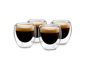 GLASWERK - Tazas de Café Expresso (4x 70 ml), Vasos Café Cristal Doble Pared de Borosilicato, Tazas Café Grandes, Vasos Térmicos aptos Lavavajillas, Juego de 4 tazas