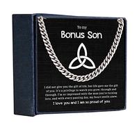 GLAVICY Collar To My Bonus Son | Regalo para hijo adicional de mamá y papá | Ideas de regalo para vacaciones, Navidad, momento especial, Pascua, feliz cumpleaños, joyería para hombre, regalo y más, Zirconia cúbica, Sin gemas.