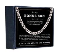 GLAVICY Collar To My Bonus Son | Regalo para hijo adicional de mamá y papá | Joyería para hombre | Ideas de regalo para vacaciones, Pascua, feliz cumpleaños, Navidad, momento especial | Regalo y más, Zirconia cúbica, Sin gemas.