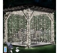 Glaxcidy Cortina De Luces Solares Para Exteriores 300 LEDs, 3M x 3M Luces Navidad Exterior, 8 Modos, Control Remoto, Cortinas Brillantes Colgantes Para DíA San ValentíN, Habitacion, Jardín, Blanco