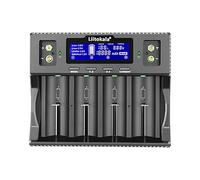Glaxcidy LiitoKala Lii-D4XL Cargador de Batería con Pantalla LCD, para 14500 18650 26650 32700 AA AAA Li-Lion (4.2V), Ni-MH/Ni-CD (1.48 0V), LiFePO4 (3.65V), Potencia de Entrada DC 12V 2A, 4 Bahías