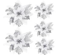 Glayent 20PCS 14.5cm Flores Artificiales de Navidad con Purpurina DecoracióN de Feliz ÁRbol de Navidad Adornos de Feliz AñO Navidad,D