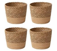 Glayent 4X Maceta de Flores Tejida de Paja, Cesta de Mimbre, Cesta de Almacenamiento de Maceta de Ratán, Cesta de Macetero Tejida Hecha una Mano S