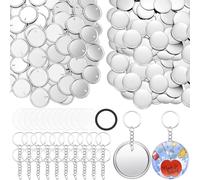 Glayent Accesorios para hacer botones y llaveros: juego de chapas de metal, carcasa de metal, lámina de plástico, piezas de soporte, máquina de botones para llaveros