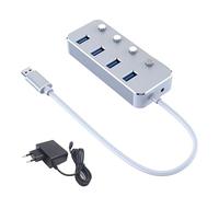 Glayent Adaptador de Corriente USB 3.0 4 Puertos AleacióN de Aluminio Splitter Hub USB Hub 3.0 USB Multi Extender Switch 1.2M Cable Hub Enchufe de la UE B