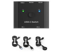 Glayent Conmutador KVM USB C de 8 K, interruptor USB C, salida 2 en 1, 8 K a 30 Hz, 4 K a 120 Hz, PD 100 W, 10 Gbps, transmisión de datos