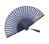 Glayent Pequeño abanico plegable para mujer, estilo vintage japonés, abanico de seda de bambú para fiestas, bodas, decoración de baile, color azul