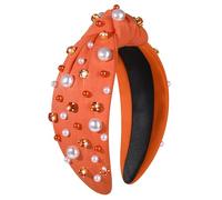 GLBCC Diadema anudada con perlas para mujer, para el día del partido, con perlas y diamantes de imitación, banda para el pelo de espíritu de equipo, fútbol, deportes, moda, diadema ancha para el día