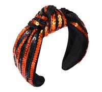 GLBCC Diadema de lentejuelas de Halloween para mujer, color naranja y negro, diadema ancha con nudo superior, diadema de Halloween, accesorios para el cabello, Halloween, cosplay, disfraces, recuerdos