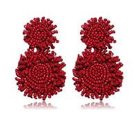 GLBCC Pendientes colgantes bohemios con cuentas para mujer, bonitos aretes colgantes hechos a mano, ligeros, divertidos, redondos, para playa, joyería, Cuentas, Metal