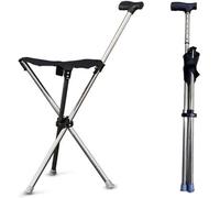 Glcfound Bastón para Mayores con Silla Altura 86 Cm Negro Aluminio, Engrosamiento Bastón Plegable con Asiento con Carga De 300 LB Ideal para Caminar, Hacer Cola, Viajar