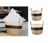 GLDE Cesta de almacenamiento decorativa con asa, juego de 3 cestas de almacenamiento, color negro natural, para baño, dormitorio, salón, diámetro 25/31/38 cm, altura 22/26/39 cm