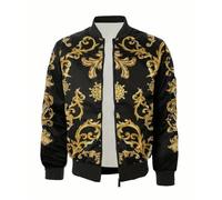 GLDFW - Chaqueta bomber para hombre y mujer, estampado floral dorado, moda urbana, moda, otoño, cremallera, abrigo suave, Chaqueta-PWK12311, M