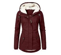 GLDFW - Chaqueta elegante de color puro para mujer, para otoño e invierno, manga larga, bolsillo con cremallera, forro polar, abrigo casual de algodón, rosso, XXL