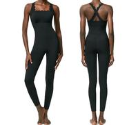 GLDFW - Mono de una pieza para mujer, talla grande, ajustado, súper elástico, para yoga, fitness, para correr, Negro, 51.09