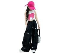 GLDFW - Pantalones de baile callejero estilo hip hop, elegantes pantalones cargo de ajuste holgado para niñas, ropa de verano para adolescentes, pantalones deportivos holgados de 5 a 14 años