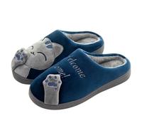 GLDFW - Pantuflas de algodón cálidas para invierno, para hombre y mujer, estilo familiar, diseño de gato, azul marino, 42.5 EU