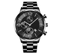 GLDFW - Reloj de pulsera de acero inoxidable para hombre de negocios, de lujo, con calendario luminoso, Negro y plateado