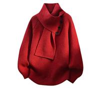 GLDFW - Suéter de punto con diseño de bufanda para hombre, informal, holgado, con botones, para otoño e invierno, rosso, 3XL