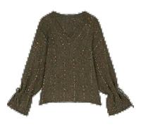 GLDFW - Suéter informal elegante con cuello en V para mujer, de gran tamaño, holgado, manga larga, con lunares, puños con cordón, romántico, marrón, S