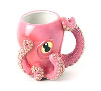 GLDOGO Taza de cerámica con forma de pulpo rosa 3D, novedosa taza de estatua hecha a mano con forma de pulpo, festivales o regalos de cumpleaños para entusiastas del café y el té de leche