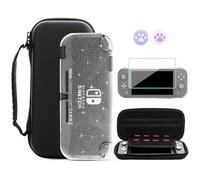 GLDRAM Funda de transporte negra para Nintendo Switch Lite, funda de viaje portátil con 8 ranuras para tarjetas de juego, kit de accesorios 4 en 1 con carcasa protectora de TPU transparente con