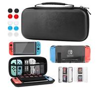 GLDRAM Funda de transporte negra para Nintendo Switch, paquete de accesorios 11 en 1 con bolsa de viaje portátil Switch, cubierta protectora transparente, 2 mini soportes para tarjetas de juego Swich