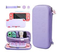 GLDRAM Funda de transporte para Nintendo Switch Lite, paquete de accesorios con funda de viaje púrpura Sakura, funda protectora de TPU suave, protector de pantalla HD, 2 bonitos agarres para el pulgar